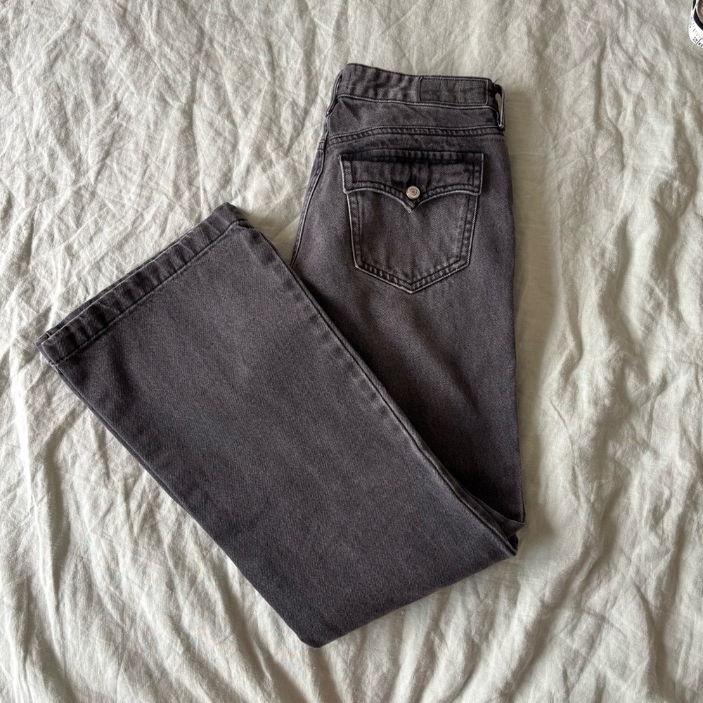 Pacsun Jade Low Rise Button Pocket Bootcut Jeans in Faded Black with button Y2K